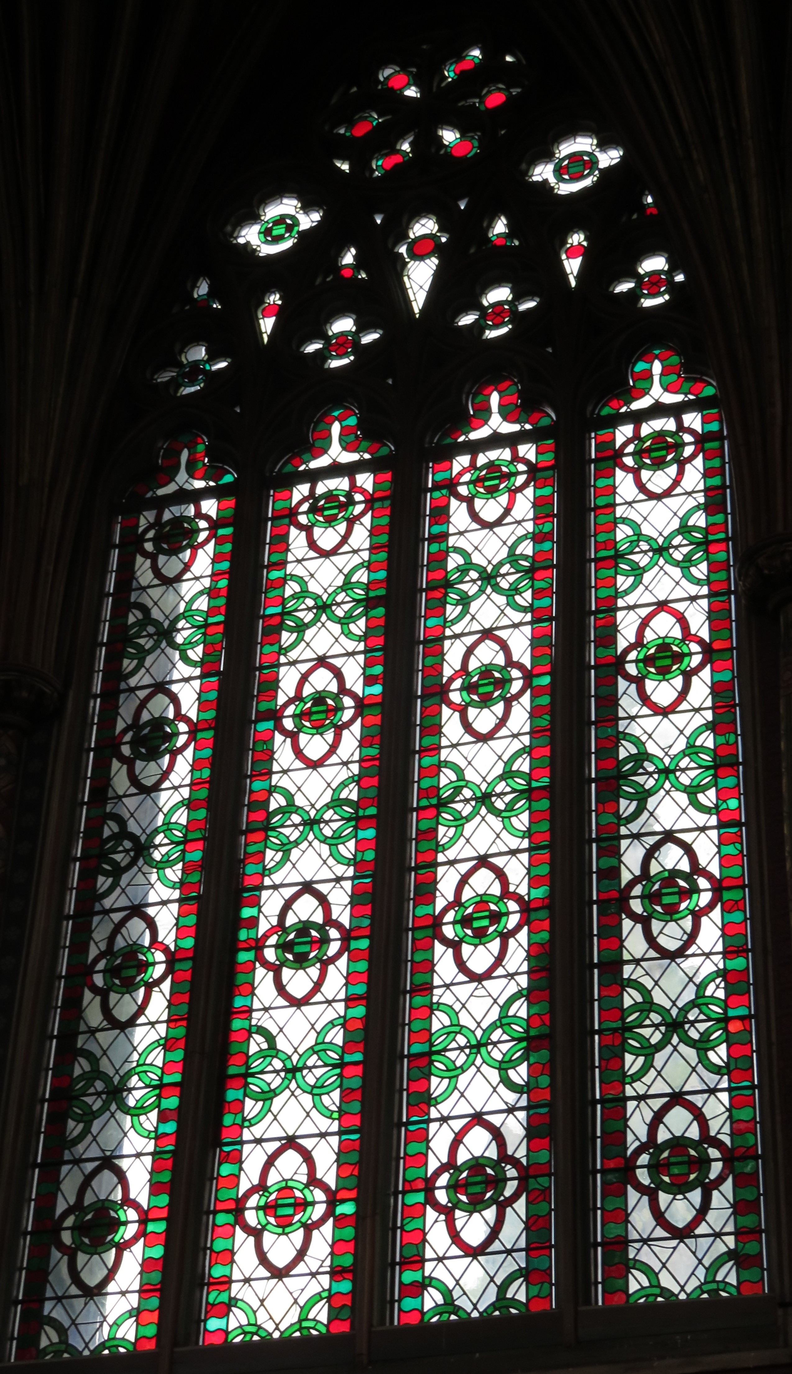 Red Stained Glass Window in Octagon Tower